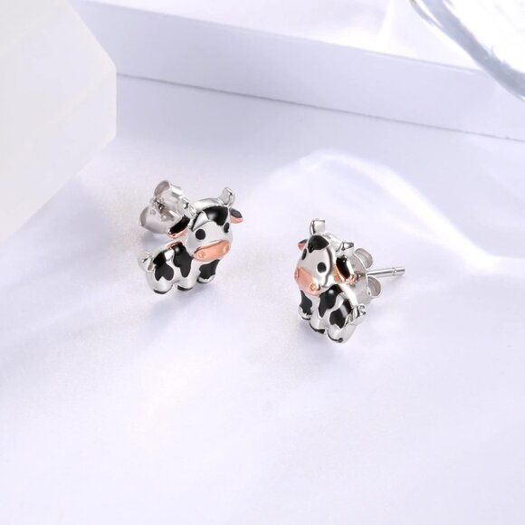 Sterling Silver Animal Earrings Studs Cute Cow Penguin Giraffe Lion Jewelry Gift - Picture 4 of 6